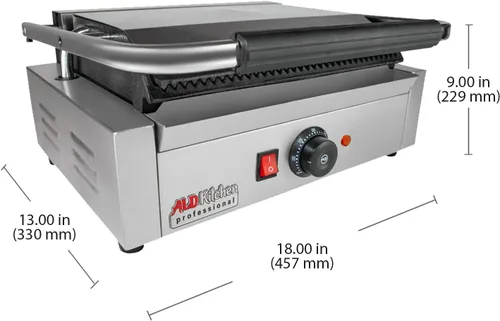 Vista 6 de ALDKitchen Panini Sandwich Press Grill Durable Stainless Steel Construction 110V (Ribbed 9" x 14")