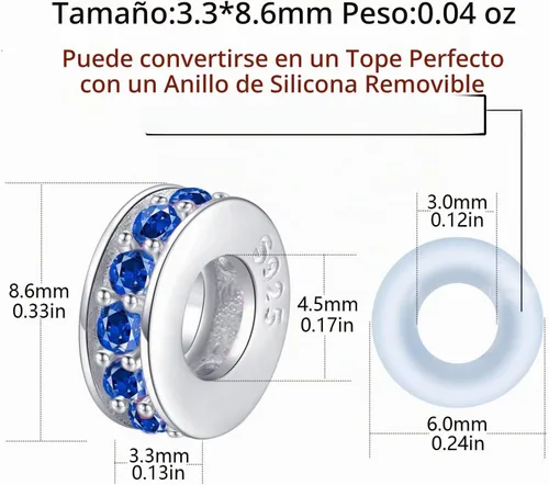 Vista 2 de Colgantes de clip de plata de ley para pulseras Pandora Azul (1 unidad)