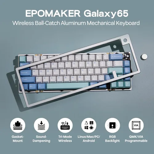 Vista 2 de EPOMAKER Galaxy65 Teclado mecánico inalámbrico QMKVIA, teclado personalizado de aluminio anodizado con captura de bolas, interruptor intercambiable