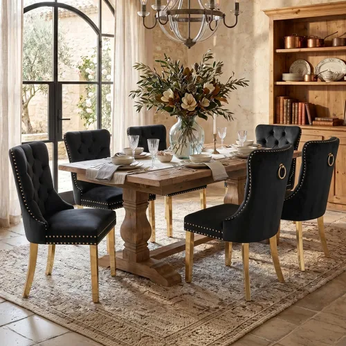 Vista 55 de SoarFlash Juego de 2 sillas de comedor de terciopelo, silla lateral de respaldo alto, silla lateral moderna tapizada de alta gama con botones Beige