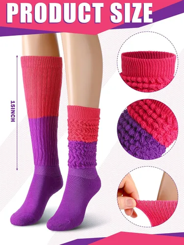 Vista 4 de Janmercy 4 Pairs Slouch Socks for Women Bulk Stacked Boot 80s 90s Neon Slouch Knit Scrunchie Socks