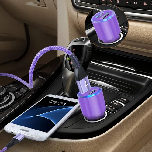 Vista 6 de Cargador de coche rápido dual de 4.8 A con cable micro USB Android para Samsung Galaxy S7 S6 J8 J7/J7V/Star/Crown/Prime/Refine J3, Note 5 4, Moto E4