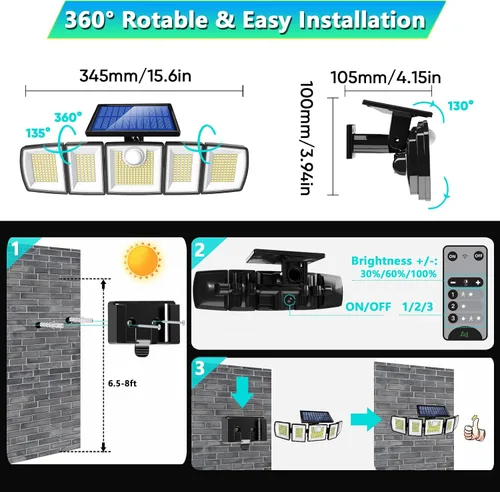 Vista 4 de MDCMDCM Luces solares para exteriores, sensor de movimiento impermeable, 416 LED, 3000 lúmenes, súper brillante, 3 brillo; 3 modos, iluminación