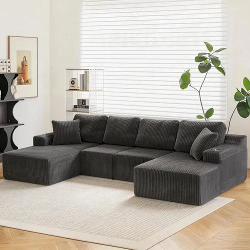 Vista 26 de Sofá modular modular en forma de U de 103 pulgadas con 2 otomanas Negro