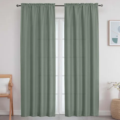 Vista 86 de Cortinas de lino para dormitorio y sala de estar de 96 pulgadas de largo, juego de 2 paneles, con bolsillo para cortinero, filtrado de luz, textura