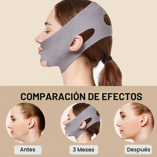 Vista 5 de MASIKA Correa de barbilla para dormir, máscara de línea en V, barbilla de elevación de línea en V, ejercitador de mandíbula, correa facial Gris