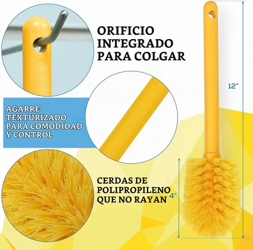 Vista 4 de KLEEN HANDLER Cepillo de limpieza de copa con cerdas antiarañazos, 1 paquete Cepillo de limpieza de vidrio de 12 pulgadas con cerdas redondeadas