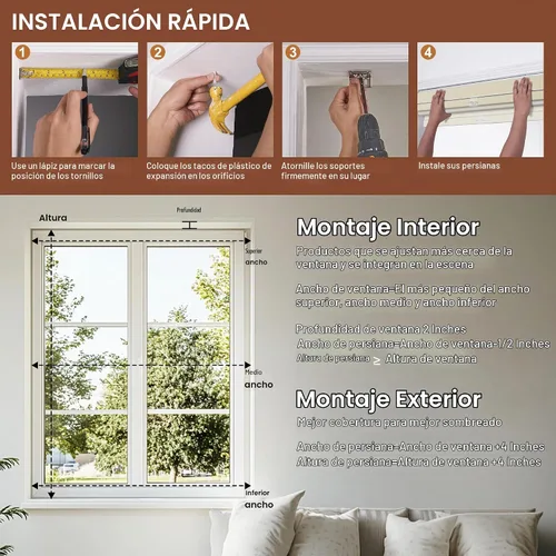 Vista 9 de BERISSA Persianas enrollables dobles inalámbricas con cenefa de cassette, persianas de doble ventana opacas y filtrantes de luz, persianas