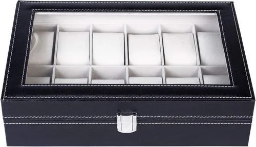 Vista 2 de Estuche de exhibición de joyas y relojes, organizador de caja de reloj de cuero de alta calidad, caja de almacenamiento para hombres y mujeres