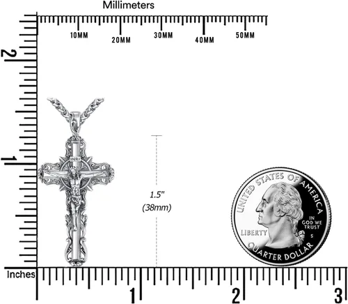 Vista 6 de Collar con colgante de cruz de plata de ley 925 con Crucifijo de Jesucristo INRI para hombres y mujeres, medalla religiosa cristiana para hombre