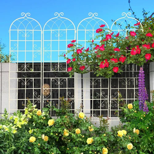 Vista 20 de Paquete de 2 enrejados de jardín de metal para plantas trepadoras, 71 pulgadas de alto, color blanco crema, valla de jardín, enrejado a prueba
