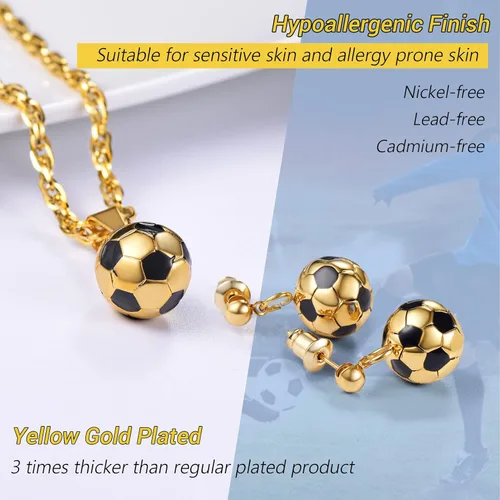 Vista 5 de PROSTEEL Soccer Ball Football Charm Pendant Necklace Drop Earrings Set Gift Stainless Steel 18K Plated Sport Girl Women 3D Jewelry Set