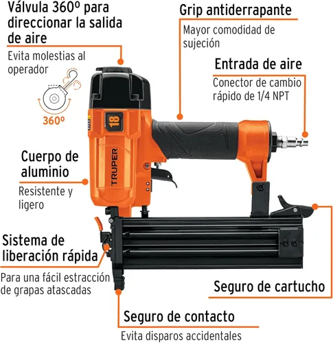 Vista 2 de Truper Clavadora neumática CLNEU-2 de 2" con caja de plástico