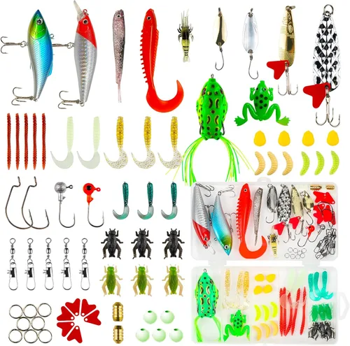 Vista 8 de GOANDO Fishing Lures Kit for Freshwater Bait Tackle Kit for Bass Trout Salmon Fishing Accessories Tackle Box Including Spoon Lures Soft Plastic