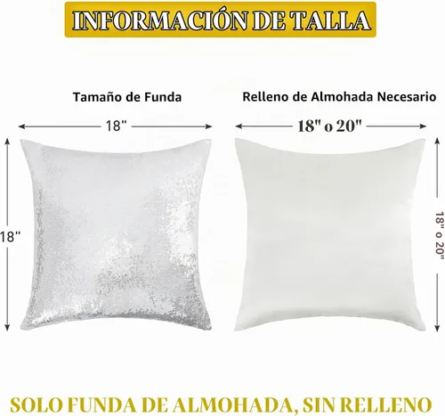 Vista 4 de SquarePie - Juego de 4 fundas de almohada de lentejuelas plateadas, 18 x 18 Plata