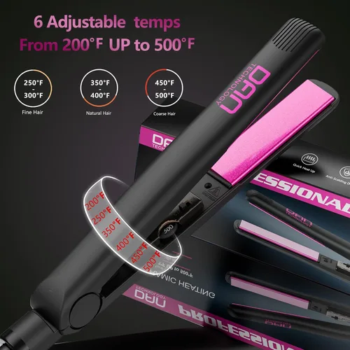 Vista 3 de DAN Technology Plancha plana de cerámica de 1 pulgada, plancha de pelo de temperatura ajustable de 500 grados, calentamiento rápido, doble voltaje