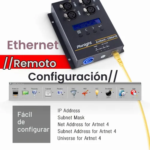 Vista 5 de Pknight Interface de Control de Iluminación ArtNet DMX Ethernet, Montaje en Trípode, Nodo Bidireccional de 4 Universos Art-Net a DMX512, PoE