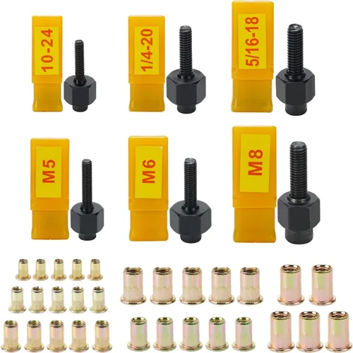 Vista 8 de HIFESON Herramienta de tuerca de remache manual, práctica herramienta de remache – métrica y SAE con 30 tuercas de remache de acero, kit de tuercas