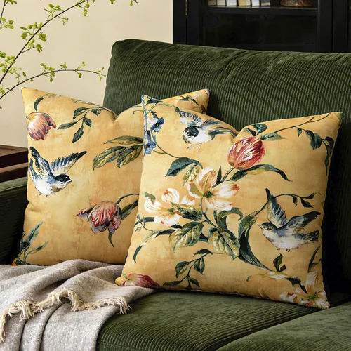 Vista 9 de Juego de 2 fundas de almohada decorativas de terciopelo de 18 x 18 pulgadas, estampado de pájaros y ramas en acuarela, felpa suave con acento neutro