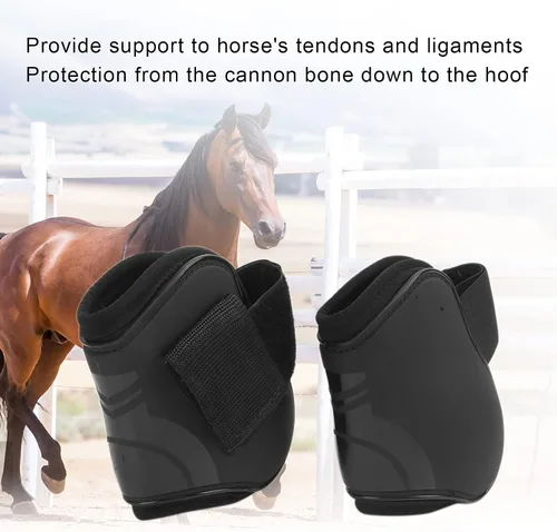 Vista 9 de Zerodis Botas de tendón de caballo, 4 unidades, botas protectoras de pezuña de caballo, ligeras, ajustables, botas de frente abierto, botas equinas