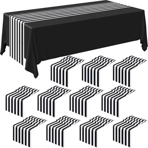 Vista 9 de Camino de mesa a rayas de poliéster, diseño a rayas, moderno, camino de mesa elegante para eventos en interiores, cenas familiares, banquetes al