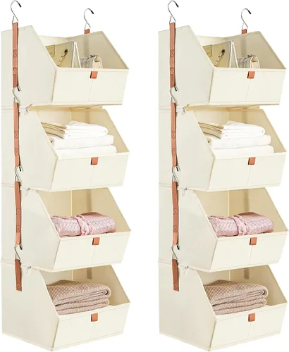 Vista 12 de Paquete de 4 cubos de almacenamiento grandes con tapas, organizador plegable de armario con ventana transparente, cubos de almacenamiento plegables