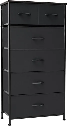 Vista 18 de Crestlive Products Cómoda para dormitorio, torre de almacenamiento alta y delgada, marco de acero resistente, parte superior de madera, cubos