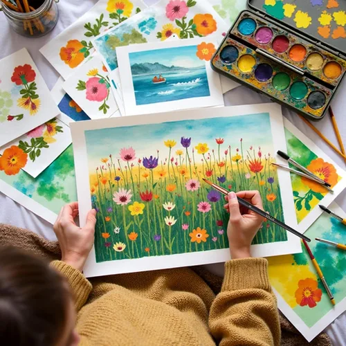 Vista 6 de Juego de 6 pinceles de pintura diferentes para acuarela, rock, cara, pintura, suministros de pinceles para manualidades, juego de pinceles
