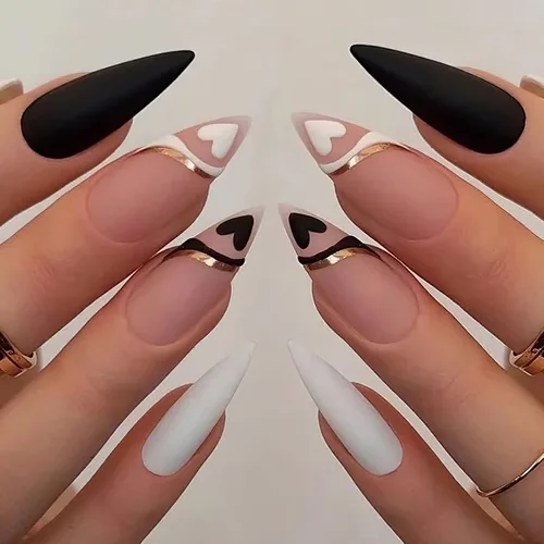 Vista 11 de 24 piezas de uñas postizas acrílicas de punta francesa, uñas de cobertura completa para mujeres, arte de salón en casa