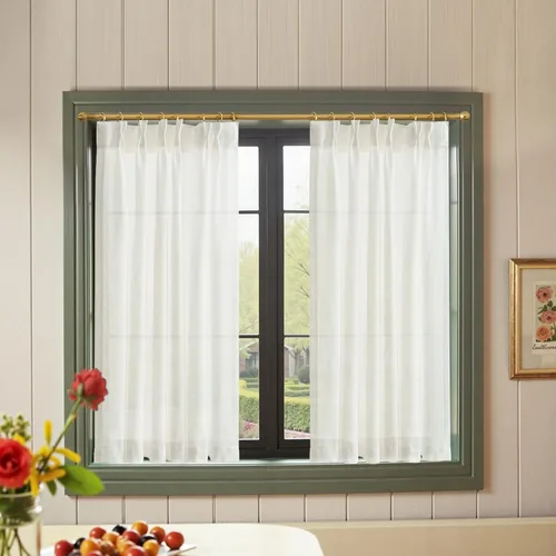 Vista 13 de Jinchan - Cortinas de cocina de lino rústico beige con bolsillo para barra, 26 x 36 pulgadas, 2 paneles