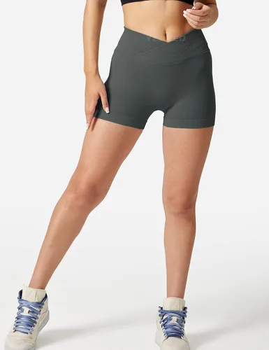 Vista 3 de YEOREO Pantalones cortos de entrenamiento sin costuras para mujer, cintura alta, levantamiento de glúteos, pantalones cortos de yoga para gimnasio