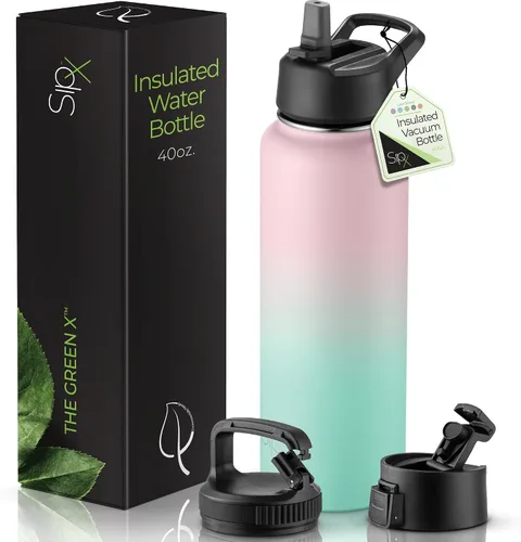 Vista 57 de SIPX™ Botella de Agua Aislada de 18 oz con 3 Tapas – Acero Inoxidable a Prueba de Fugas, Triple Aislamiento – Frío 24 Horas/Caliente 12 Horas