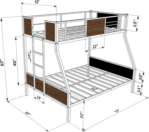 Vista 3 de East West Furniture JAFTBLK Jackson - Litera de tamaño matrimonial, dos camas divididas, una escalera con dos escalones y barandillas de protección