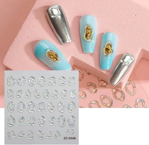 Vista 5 de Calcomanías de arte de uñas en relieve dorado 5D, calcomanías de cristal suave, marcos geométricos irregulares, calcomanías de corazón, diseños