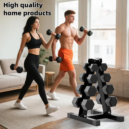 Vista 5 de 4-Tier Dumbbell Rack Stand, A-Frame Metal Weight Rack with Handle – Space-Saving Strength Training Dumbbell Storage for Home Gym