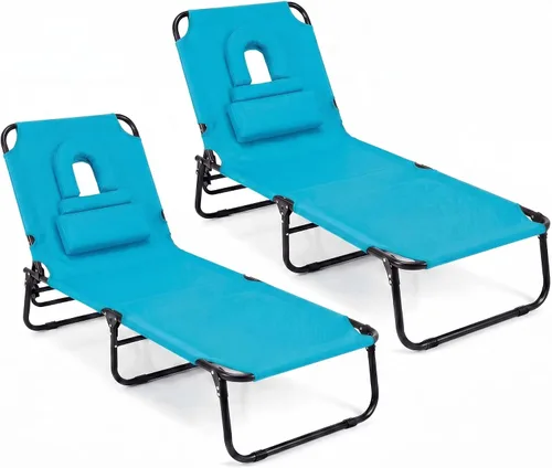 Vista 20 de Goplus Silla bronceadora, silla de playa plegable con orificio para la cara, almohada extraíble, capacidad de 350 libras, correa de transporte