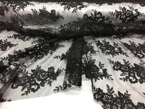 Vista 8 de Valentina Textil Lentejuelas Tela de encaje con adornos en malla VT-012 (1 yarda, azul bebé)