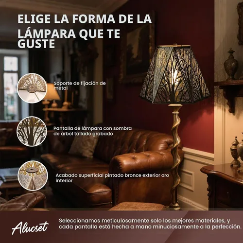 Vista 2 de Pantalla de lámpara de metal grabado, pantalla de lámpara hexagonal con exterior de bronce antiguo y interior chapado en oro, 7" superior x 13.8
