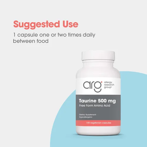 Vista 3 de Allergy Research Group - Taurina 500 mg - Energía, Apoyo Cardiovascular - 100 Cápsulas Vegetarianas