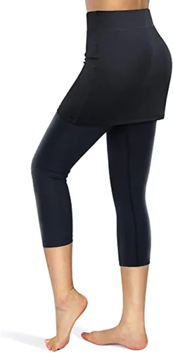 Vista 3 de uSecee Skirted Leggings for Women High Waist Gym Yoga Leggings Tennis Golf Capris Skorts Tummy Control Workout Athletic Pants