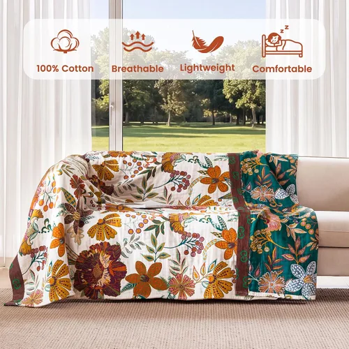 Vista 40 de MSGKV - Manta bohemia/primaveral de algodón para sofá y sala de estar, de gasa acogedora, de 50 x 60 pulgadas 50"x60" Cotton Throw, Woven Bird