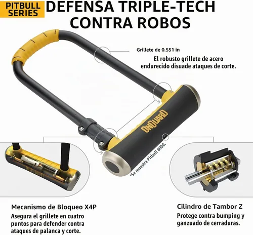 Vista 4 de OnGuard Pitbull - Cerradura en U mediana – Grillete de acero endurecido de 0.551 in (90 × 6.890 in) – Cerradura cuádruple X4P, cilindro Z, diseño
