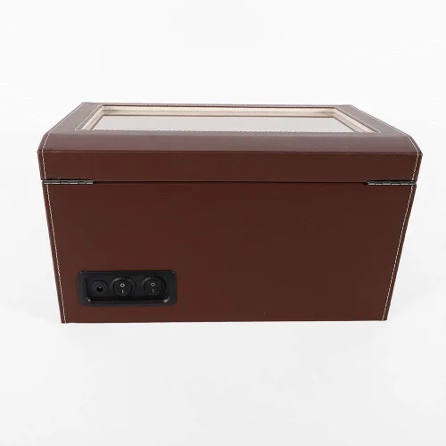 Vista 6 de Bobinadora automática de reloj 4+6, caja de presentación giratoria de cuero, caja de almacenamiento de lujo (marrón)