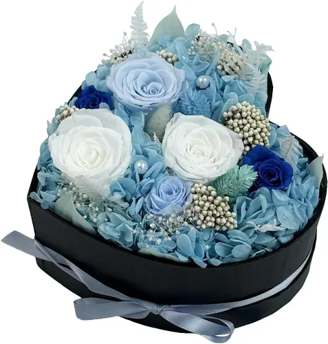 Vista 10 de Rosas preservadas en forma de corazón, flores para siempre (16 rosas azules)