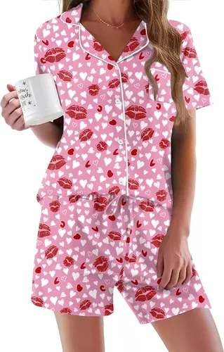 Vista 29 de Ekouaer - Conjunto de pijamas de manga corta para mujer, con botones, suave, 2 piezas, conjuntos de descanso, tallas XS-XXXL Verde Aqua
