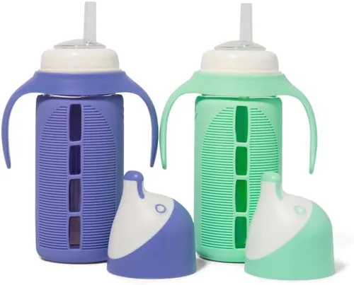 Vista 11 de Tabor Place Juego de 2 - Vaso sippy de vidrio para niños pequeños - The Luca A prueba de derrames Popote de silicona Azul y naranja 8 onzas