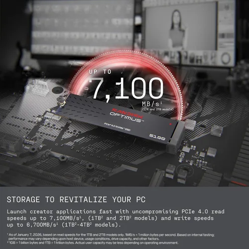 Vista 2 de Sandisk Optimus 5100 SSD NVMe de 2 TB, PCIe 4.0, M.2 2280