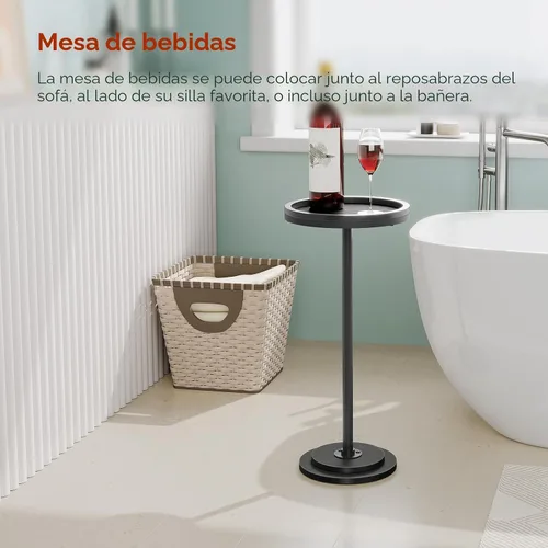 Vista 5 de HOOBRO Mesa auxiliar redonda pequeña, mesa de bebidas, mesa de café Martini con acento de pedestal para espacios pequeños en sala de estar, Negro