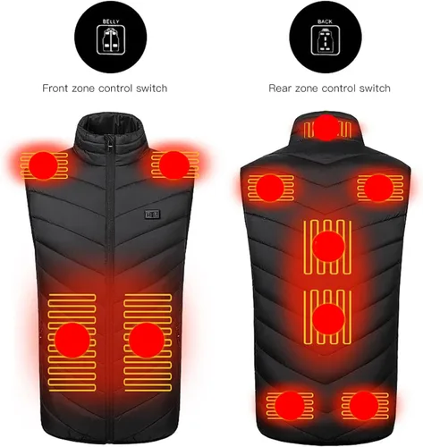 Vista 2 de DAUERHAFT Chaleco de calefacción eléctrica, chaleco con calefacción USB, 11 zonas de calefacción, lavable, 3 engranajes ajustables para exteriores