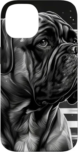 Vista 4 de iPhone 16 Bullmastiff Dog Black And White American Flag Bullmastiff Case